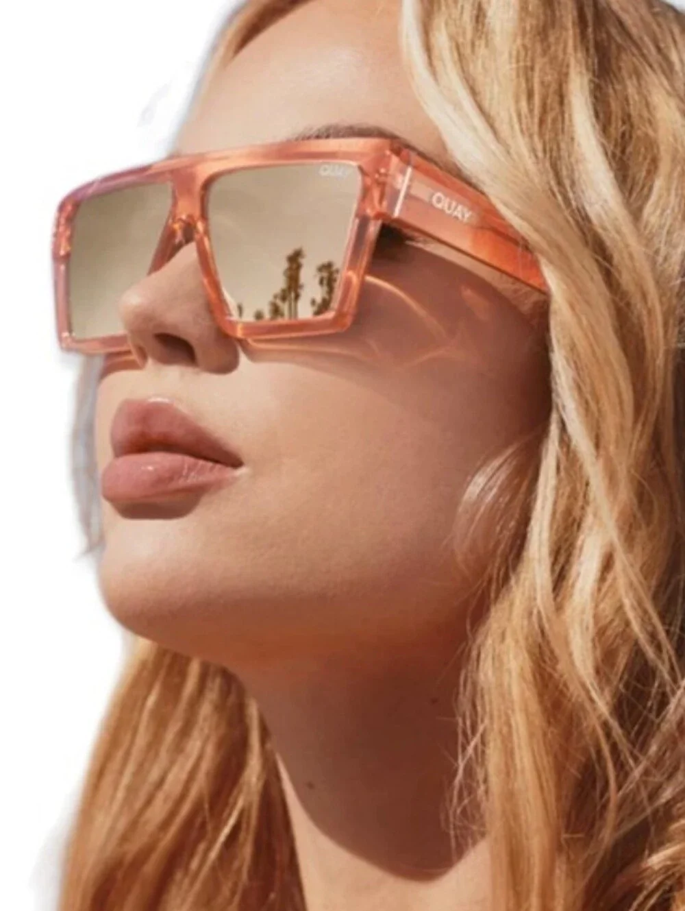QUAY Base Line Sunglasses Blush Flat Brow Frame Champagne Mirror Lens